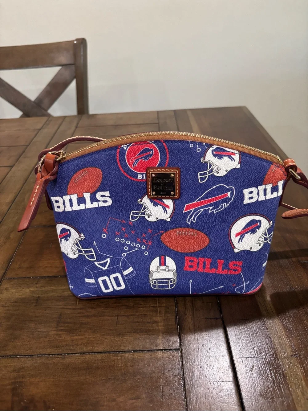 Dooney & Bourke Blue and Red Buffalo Bills Cosmetic Crossbody Purse